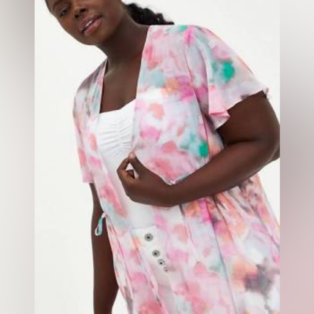 Torrid Size 0 Watercolor Chiffon Tie Kimono